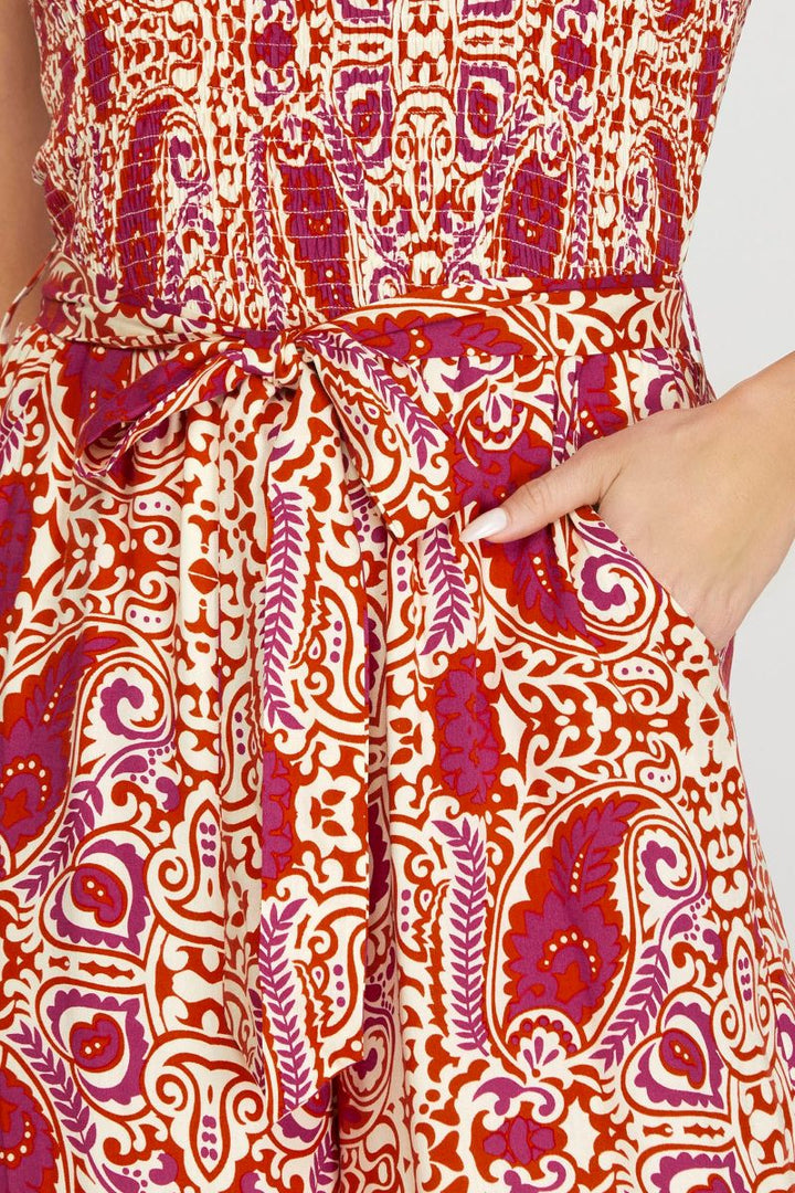 FUCHSIA SMOCKED TUBE WAIST TIE WOVEN JUMPSUIT SKSY6556