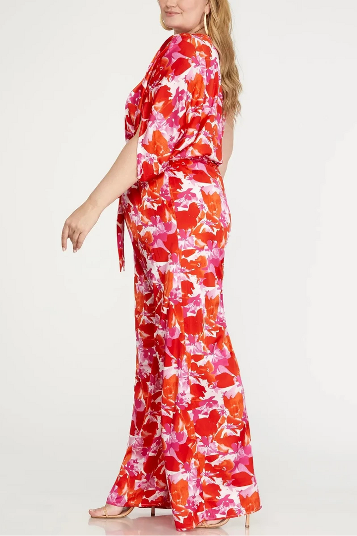 PLUS SIZE ONE SHOULDER PRINT WOVEN JUMPSUIT*