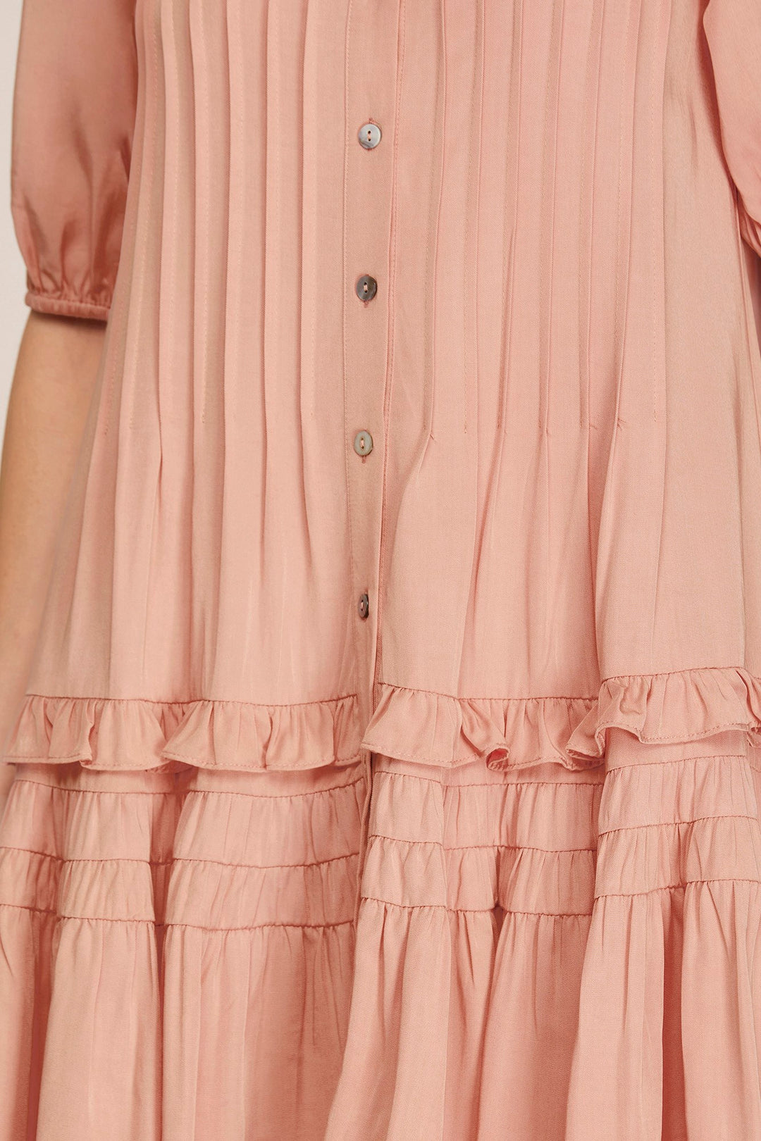 SHORT SLEEVE TIERED BUTTON DOWN SHIRT COLLARED WOVEN DRESS