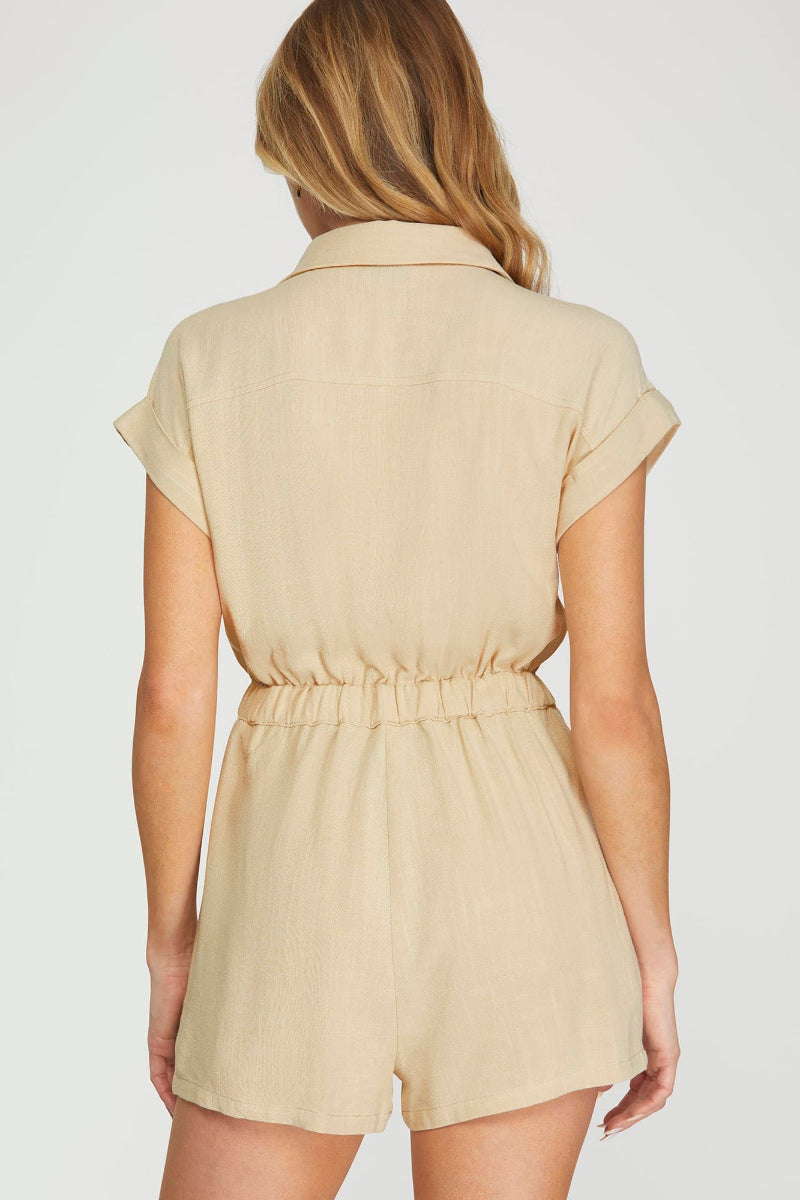 DROP SHORT SLEEVE WOVEN COLLARED ROMPER-SKSY6759