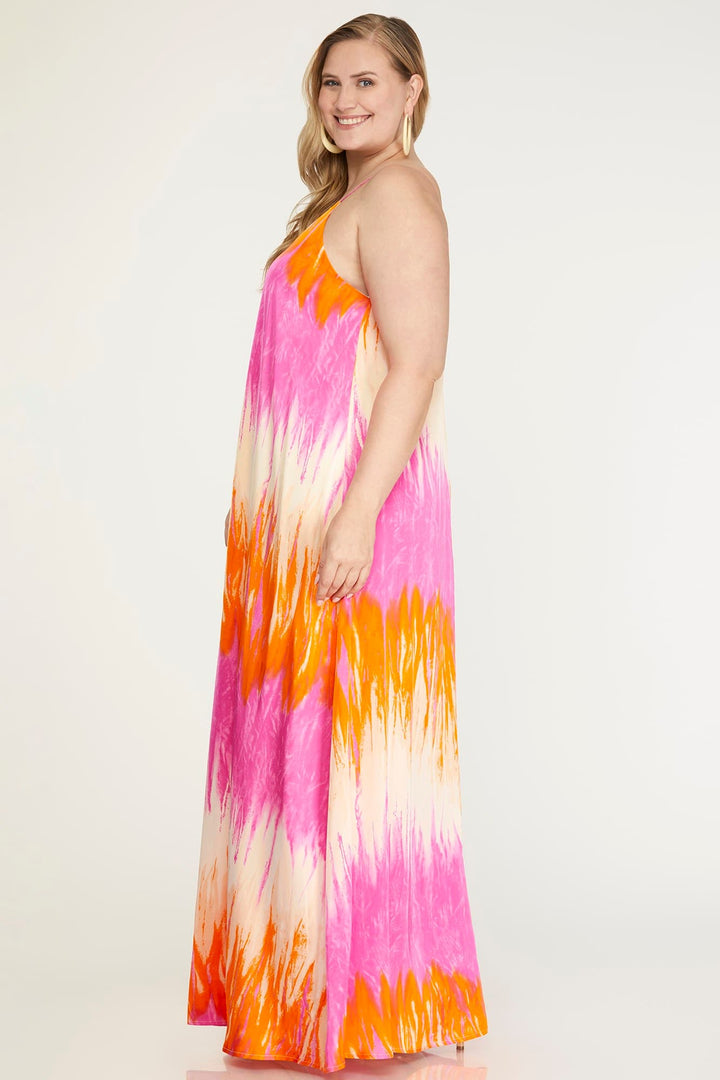 PINK PRINT CAMI WOVEN PLUS SIZE MAXI DRESS SKPSY6733
