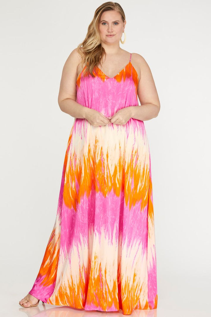 PINK PRINT CAMI WOVEN PLUS SIZE MAXI DRESS SKPSY6733