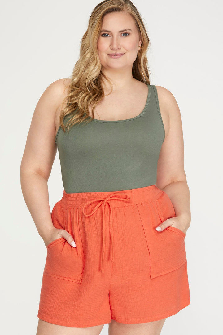 PLUS WOVEN SHORT PANTS WITH SIDE POCKETS-SKPSY3389R