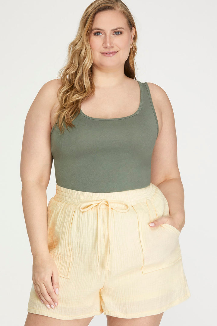 PLUS WOVEN SHORT PANTS WITH SIDE POCKETS-SKPSY3389R