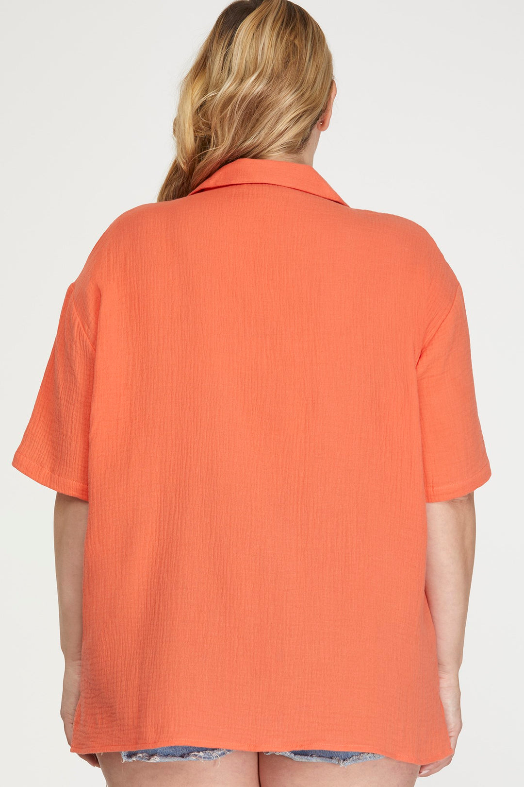 PLUS SHORT SLEEVE WOVEN BUTTON DOWN TOP-SKPSY3388