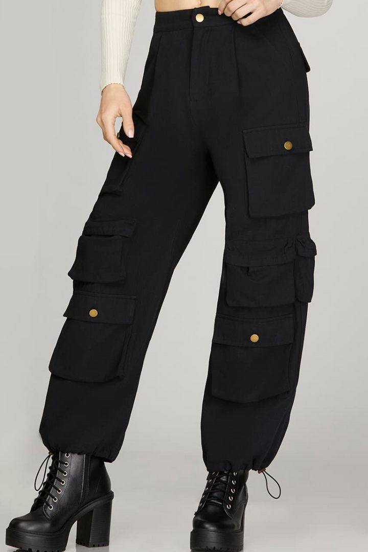 MULTI POCKET WIDE LEG CARGO PANTS-SKSY7007