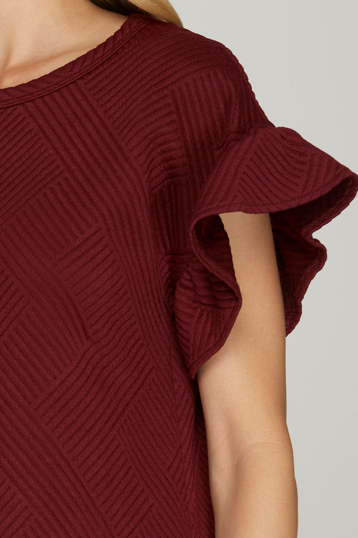 RUFFLED SLEEVE QUILTED KNIT DRESS WITH SIDE POCKET-SKSY7072