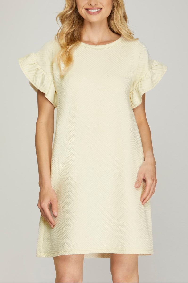 ruffle sleeve knit dress Ruffle Sleeve Ruched Front Mini Dress In Cream Knit | EGO EU