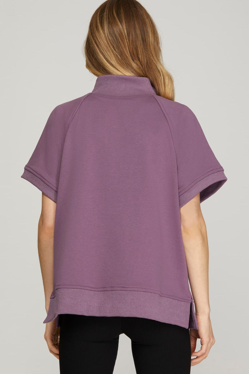 SHORT SLEEVE HALF ZIP FRENCH TERRY TOP  SKSY7227