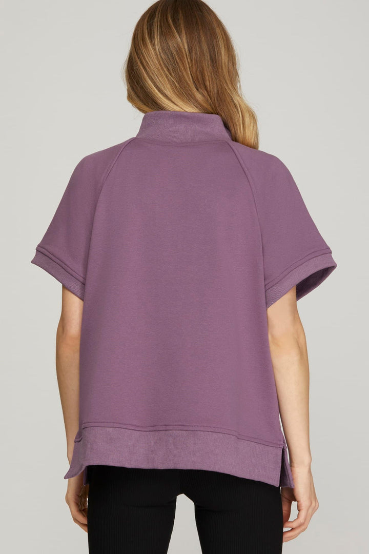 SHORT SLEEVE HALF ZIP FRENCH TERRY TOP  SKSY7227