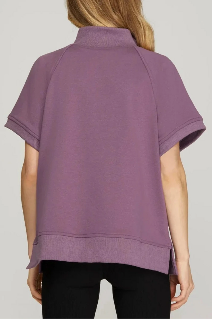SHORT SLEEVE HALF ZIP FRENCH TERRY TOP