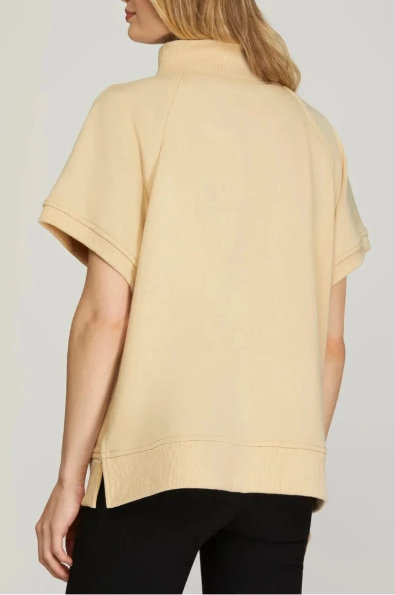 SHORT SLEEVE HALF ZIP FRENCH TERRY TOP