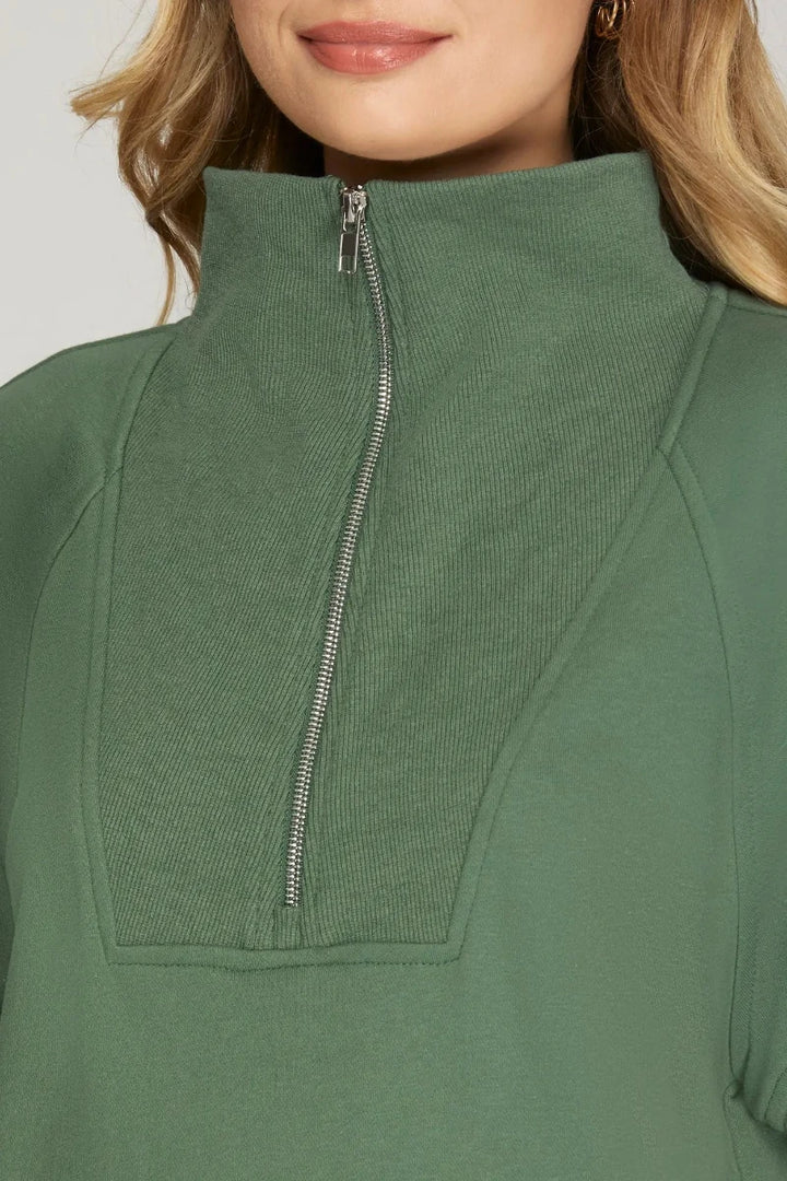 SHORT SLEEVE HALF ZIP FRENCH TERRY TOP
