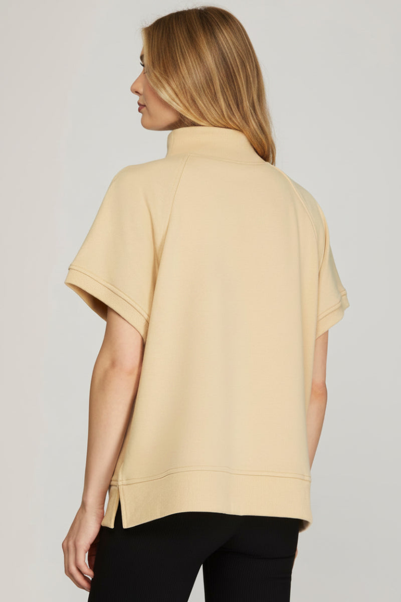 SHORT SLEEVE HALF ZIP FRENCH TERRY TOP  SKSY7227