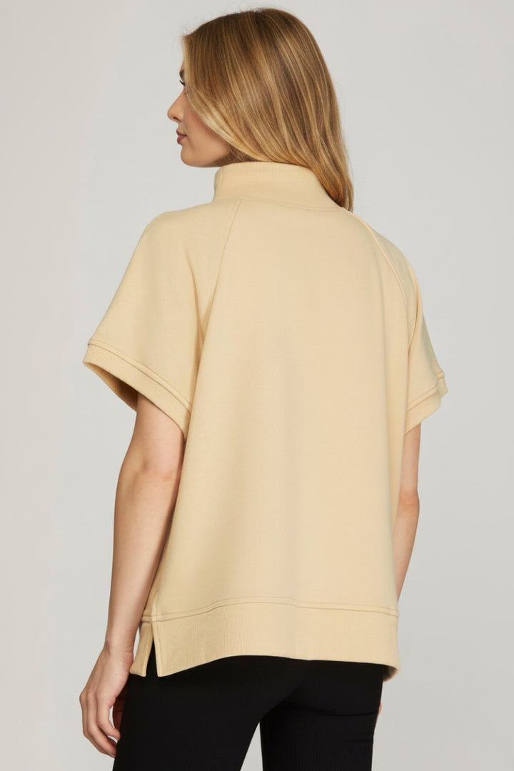 SHORT SLEEVE HALF ZIP FRENCH TERRY TOP  SKSY7227