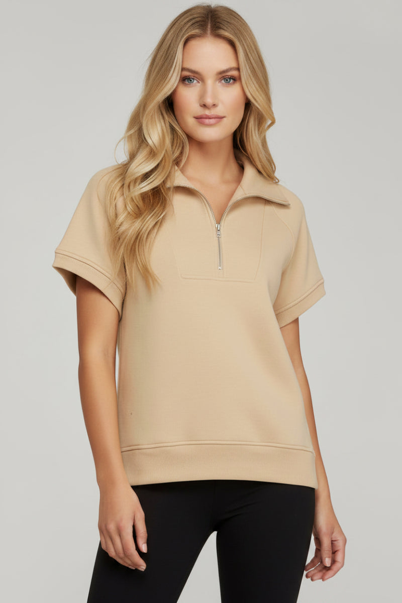 SHORT SLEEVE HALF ZIP FRENCH TERRY TOP  SKSY7227