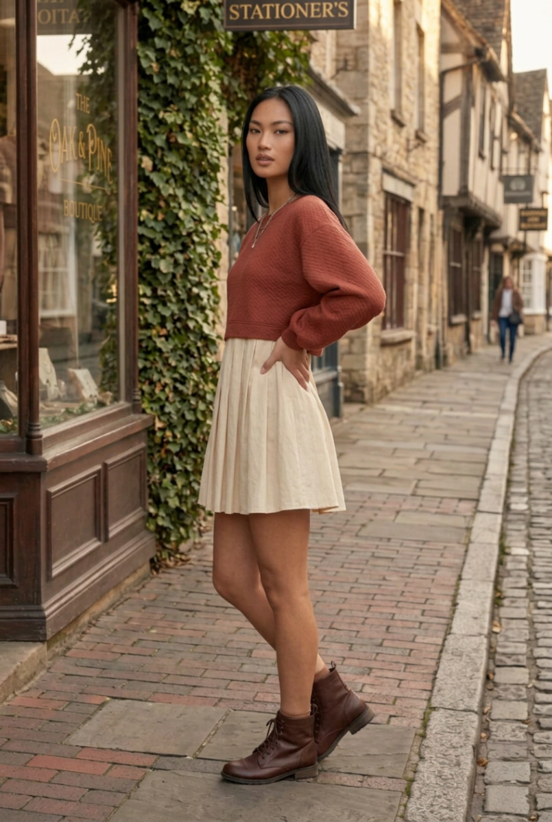KNIT PLEATED DRESS WITH CONTRAST COLOR BLOCK SKSY7348