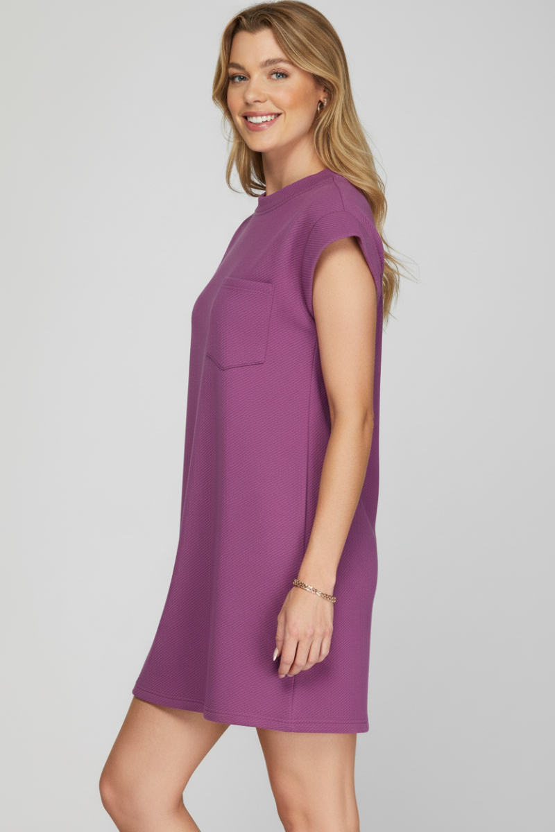 SLEEVELESS TEXTURED WITH SIDE POCKET MINI DRESS SKSY7152R