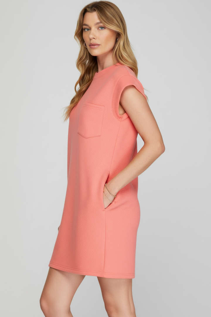 SLEEVELESS TEXTURED WITH SIDE POCKET MINI DRESS SKSY7152R