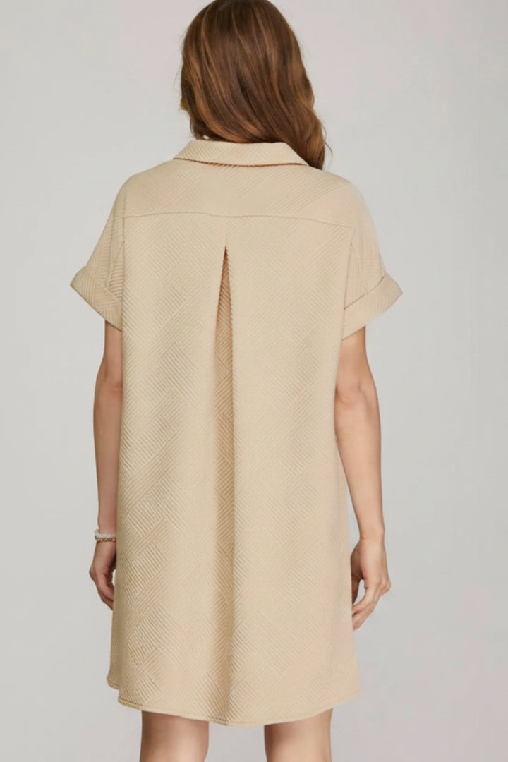 DROP SHOULDER TEXTURED MINI DRESS SKSY7153