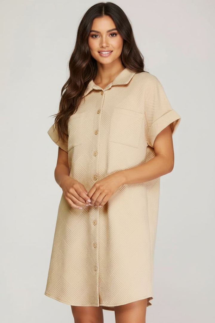 DROP SHOULDER TEXTURED MINI DRESS SKSY7153