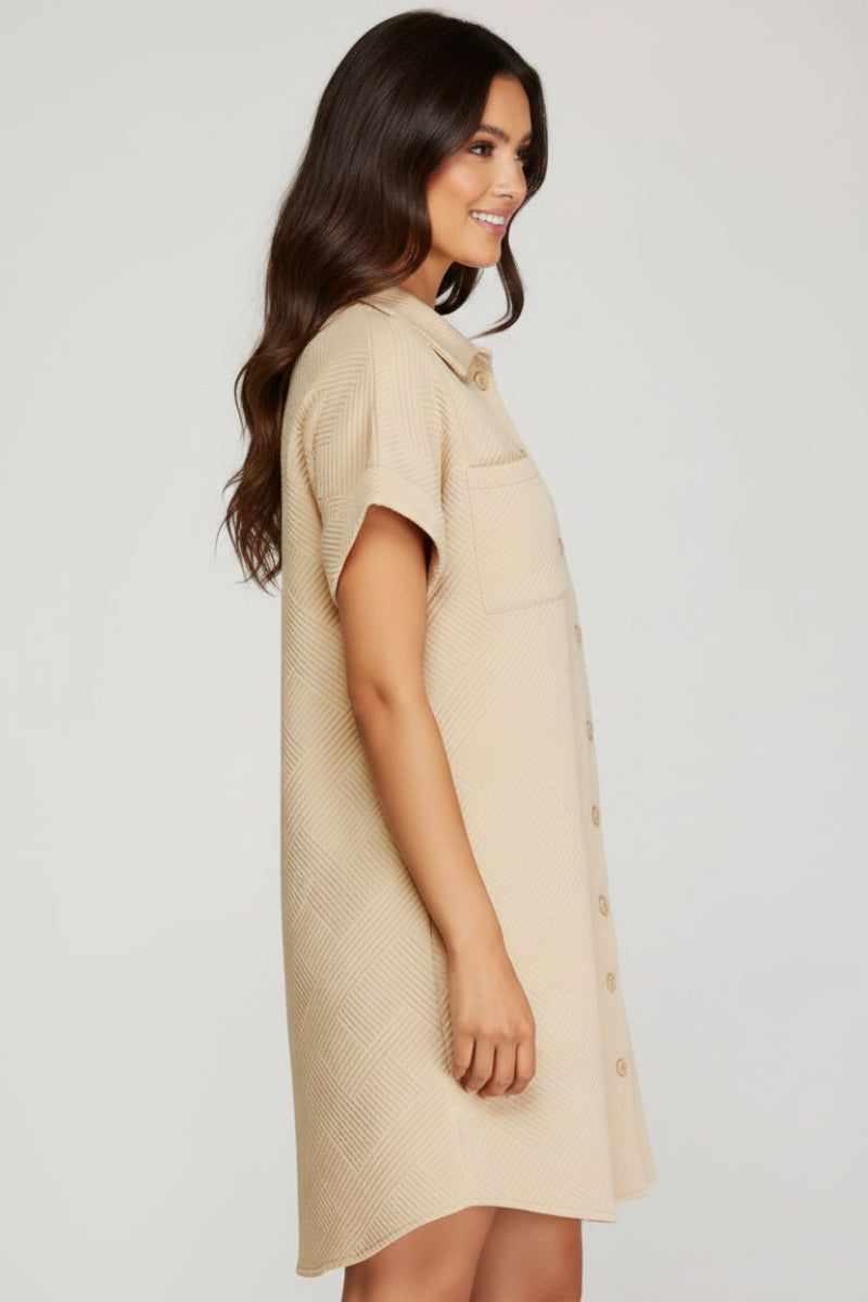DROP SHOULDER TEXTURED MINI DRESS SKSY7153