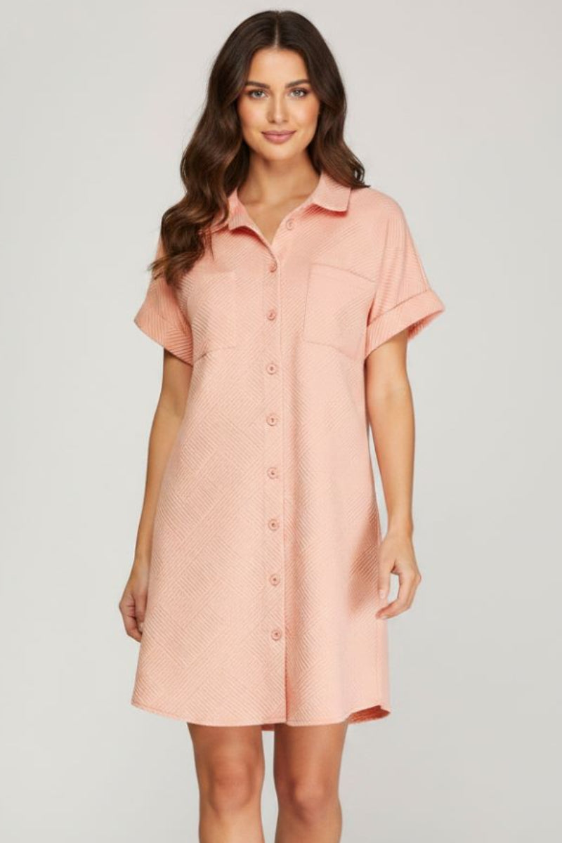 DROP SHOULDER TEXTURED MINI DRESS SKSY7153