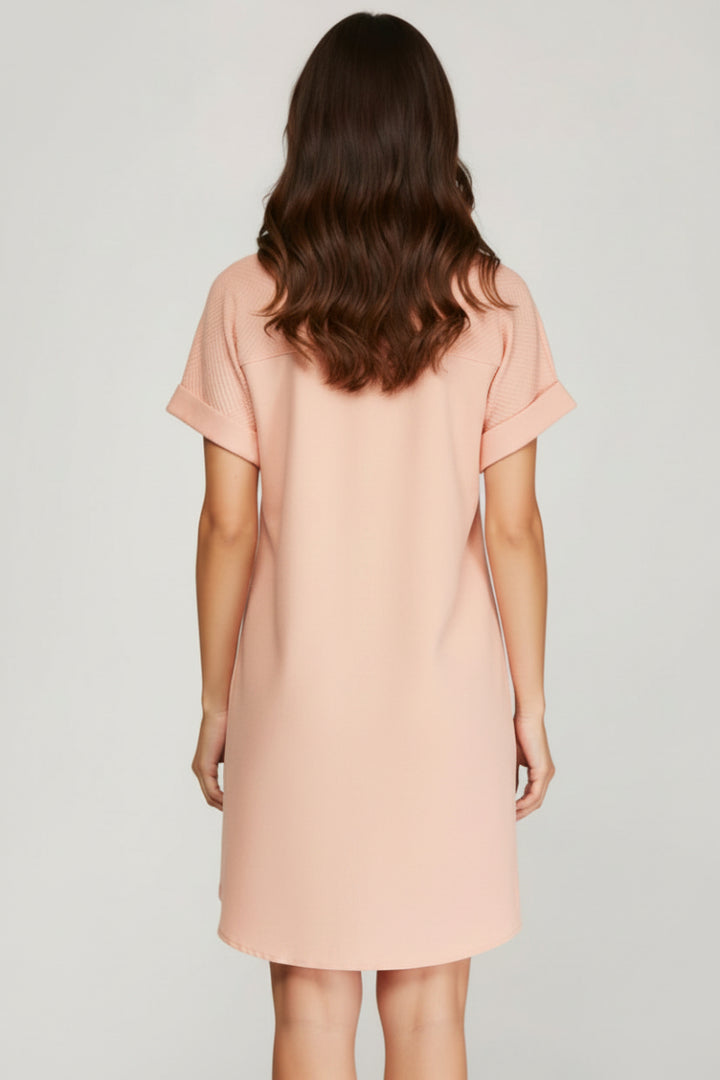 DROP SHOULDER TEXTURED MINI DRESS SKSY7153