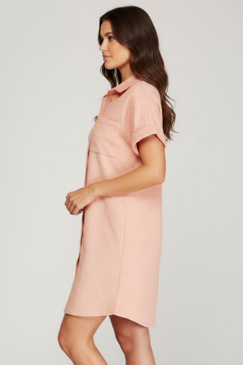 DROP SHOULDER TEXTURED MINI DRESS SKSY7153