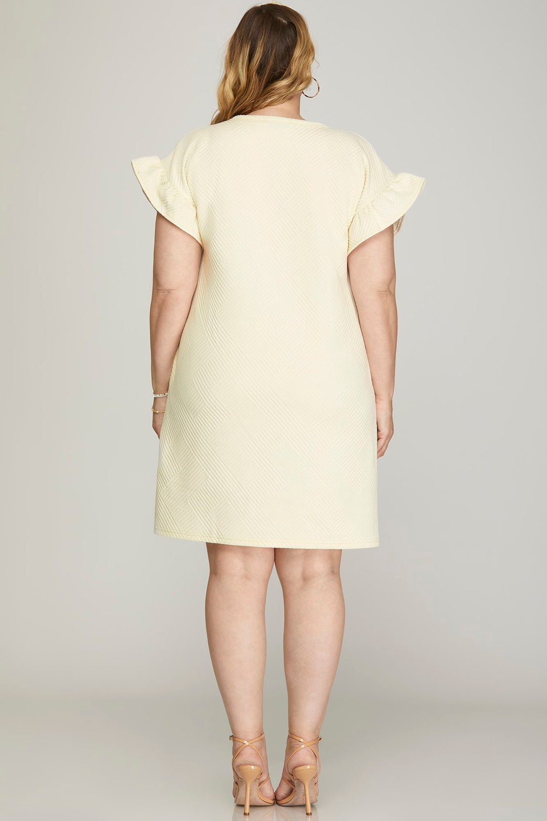 PLUS - RUFFLED SLEEVE QUILTED KNIT DRESS WITH SIDE POCKETS-SKSY7072