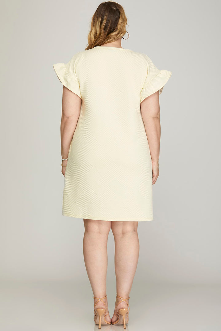 PLUS - RUFFLED SLEEVE QUILTED KNIT DRESS WITH SIDE POCKETS-SKSY7072