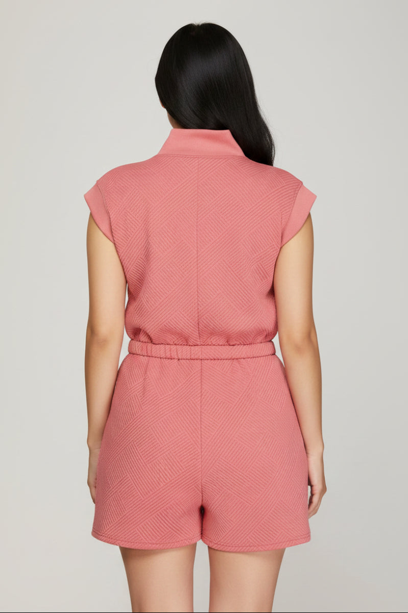 PLUS - DROP SHOULDER TEXTURED FRONT ZIP ROMPER
