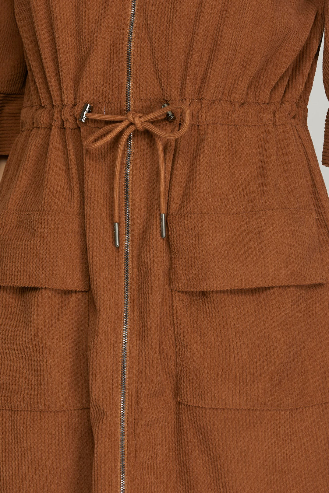 ZIP UP DRESS WITH POCKETS AND DRAW STRING WAIST