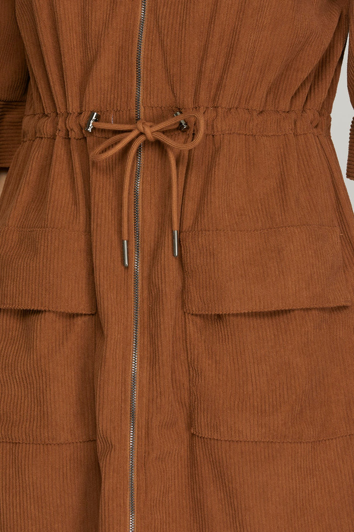ZIP UP DRESS WITH POCKETS AND DRAW STRING WAIST