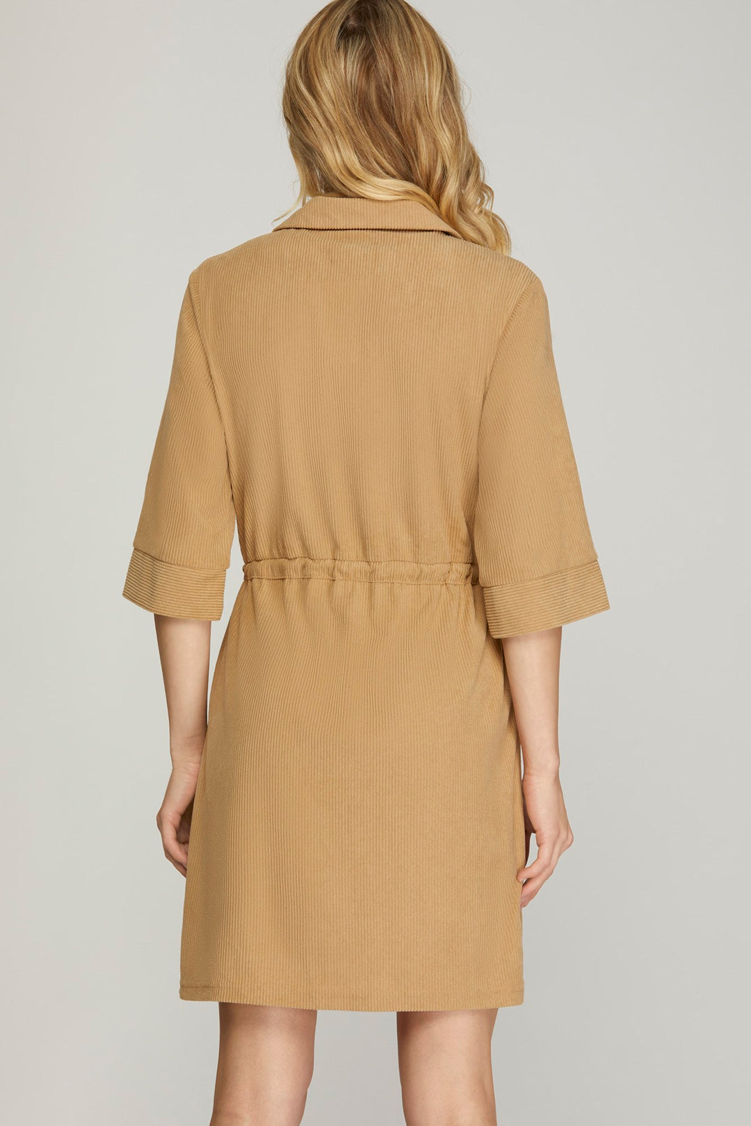 ZIP UP DRESS WITH POCKETS AND DRAW STRING WAIST