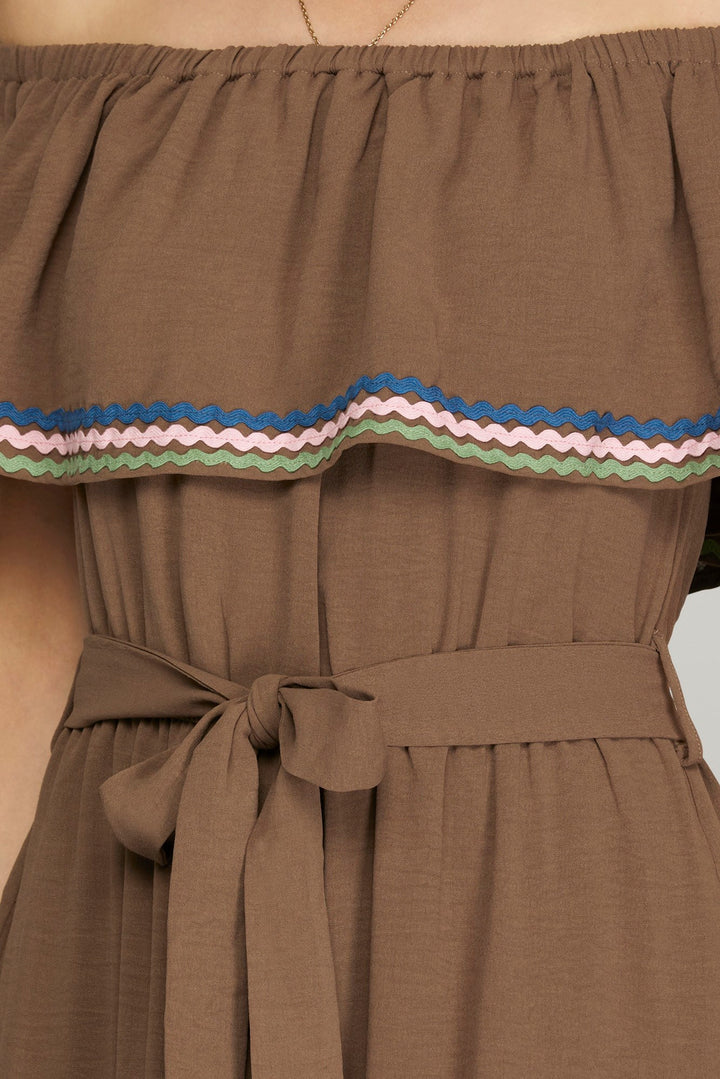 OFF SHOULDER MIDI TIERED WOVEN DRESS   SKSY7185