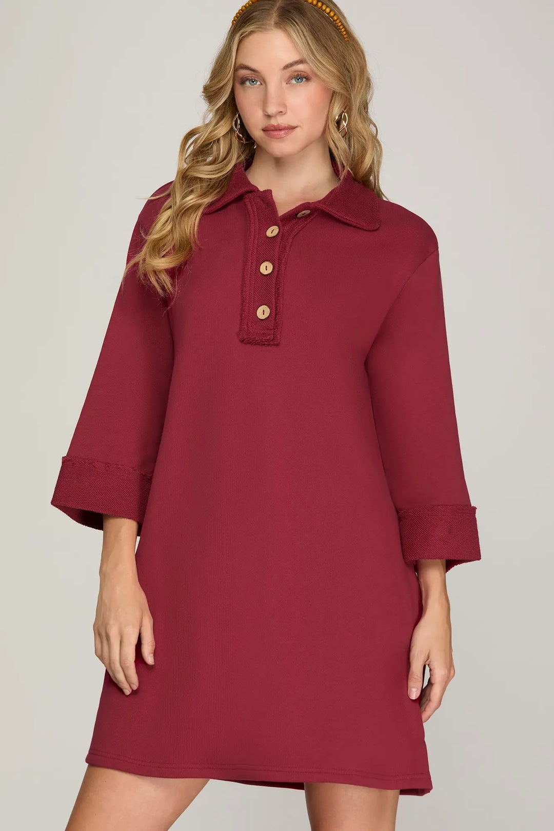 3/4 SLEEVE KNIT COLLARED DRESS SKSY7315