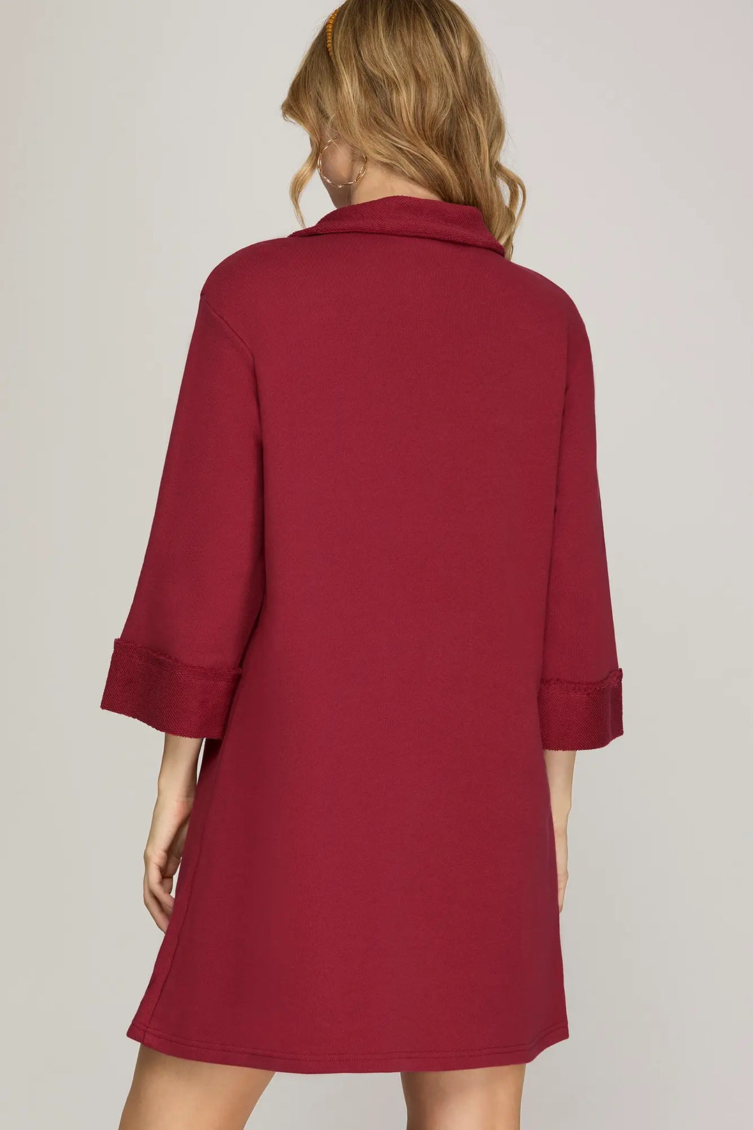 3/4 SLEEVE KNIT COLLARED DRESS SKSY7315