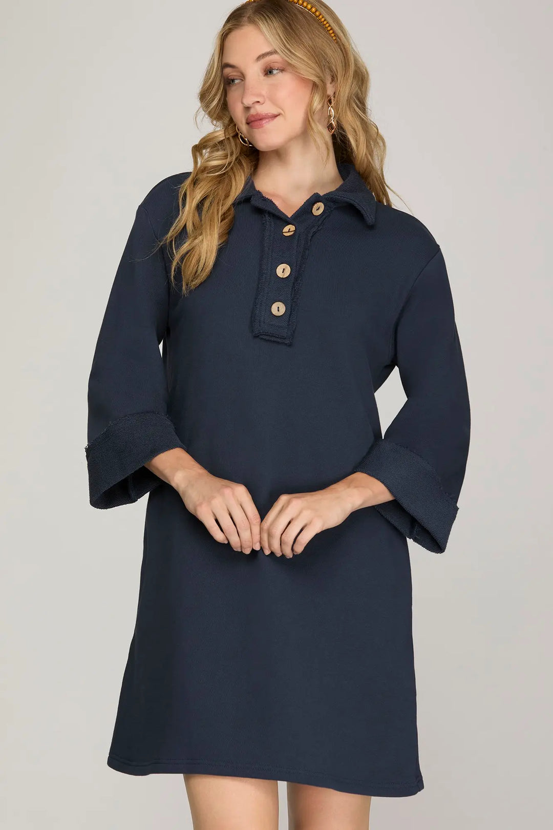 3/4 SLEEVE KNIT COLLARED DRESS SKSY7315