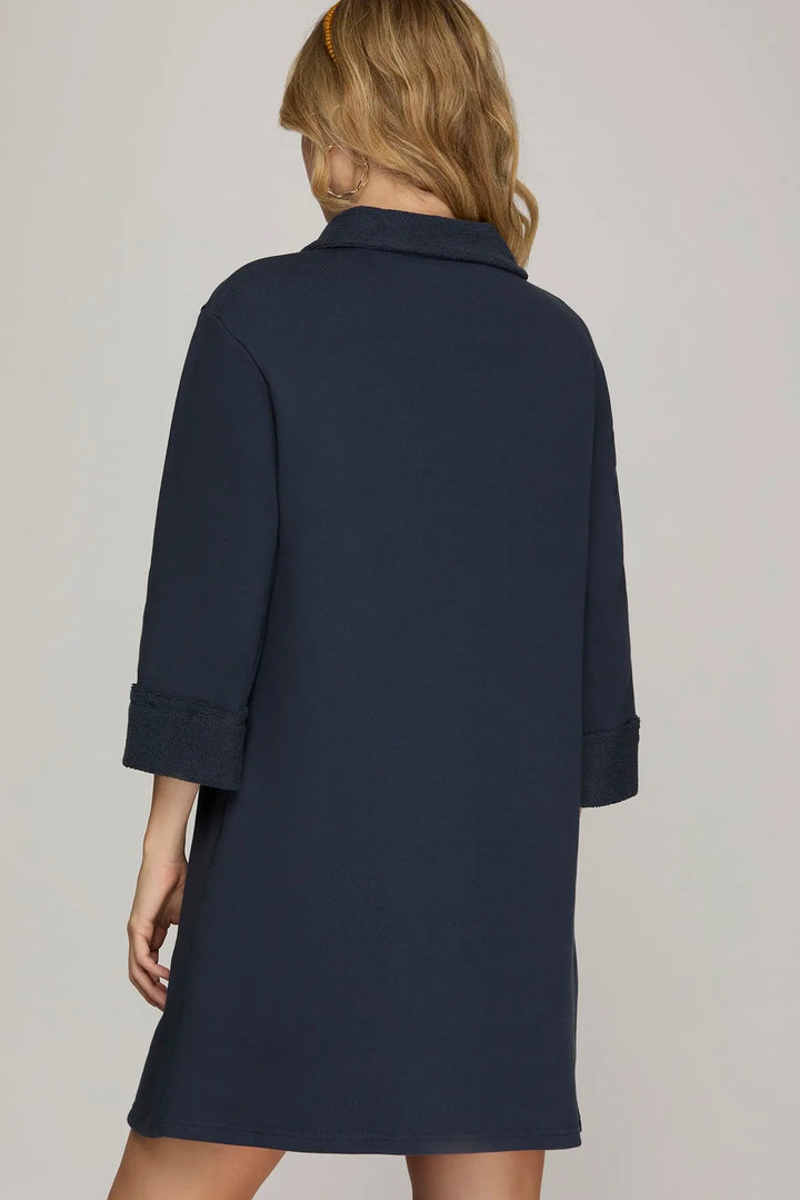 3/4 SLEEVE KNIT COLLARED DRESS SKSY7315
