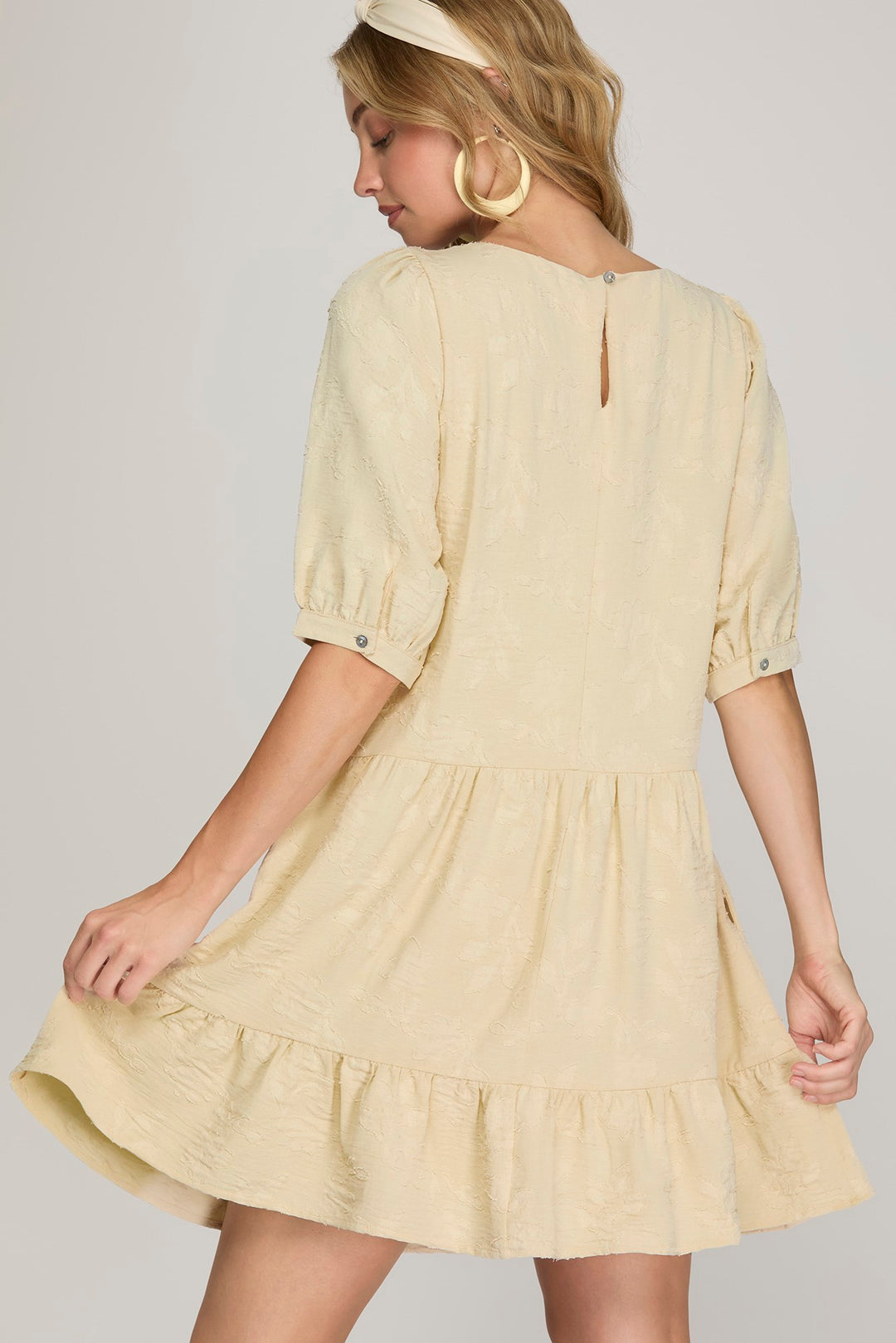 HALF SLEEVE WOVEN FLORAL PATTERN DRESS