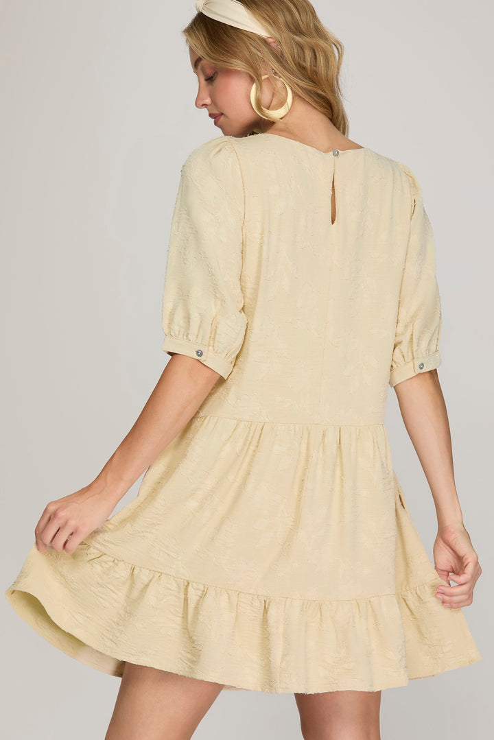 HALF SLEEVE WOVEN FLORAL PATTERN DRESS