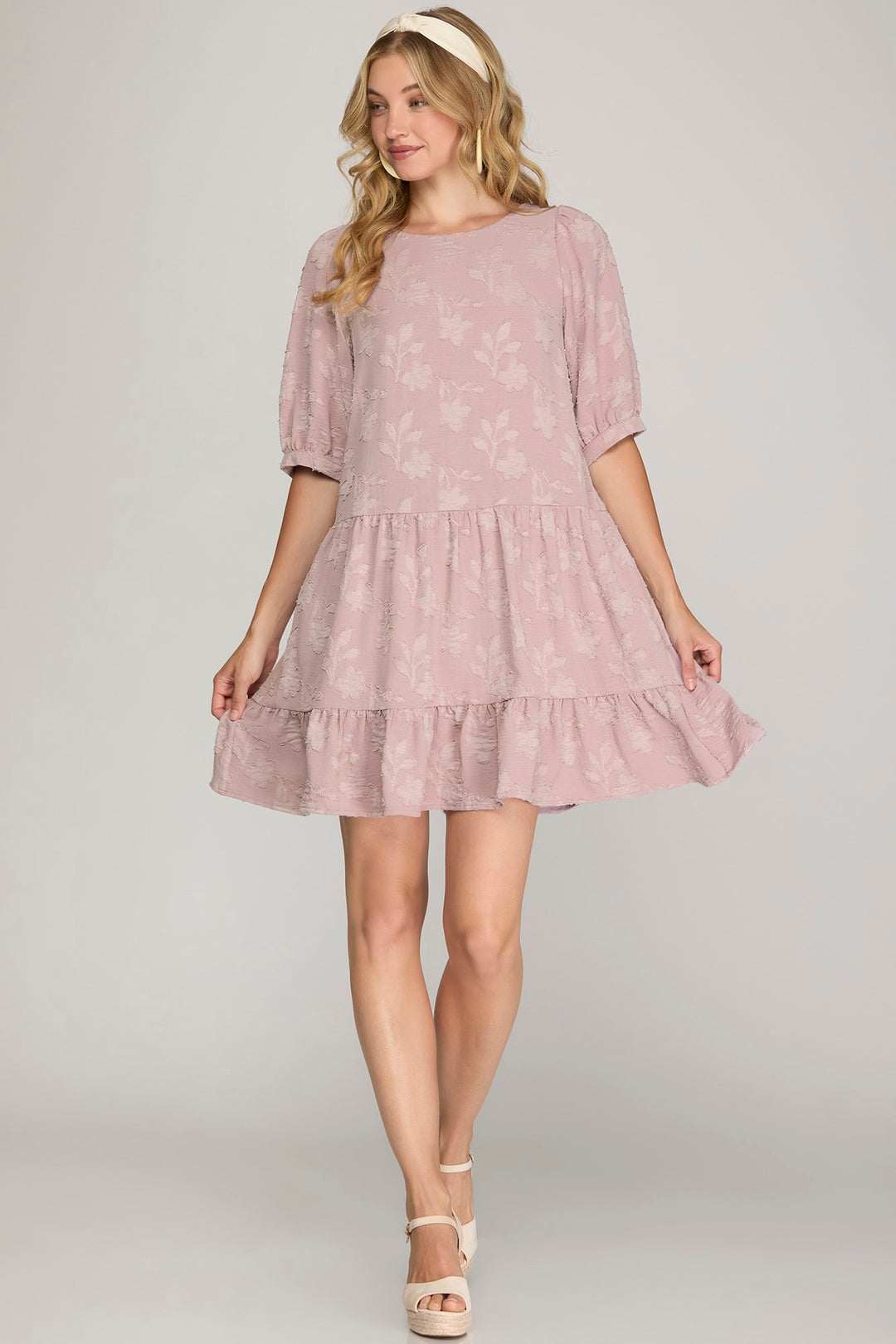 HALF SLEEVE WOVEN FLORAL PATTERN DRESS