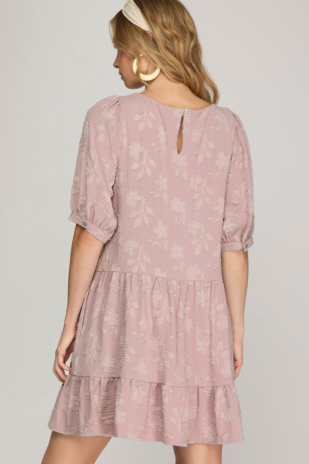 HALF SLEEVE WOVEN FLORAL PATTERN DRESS