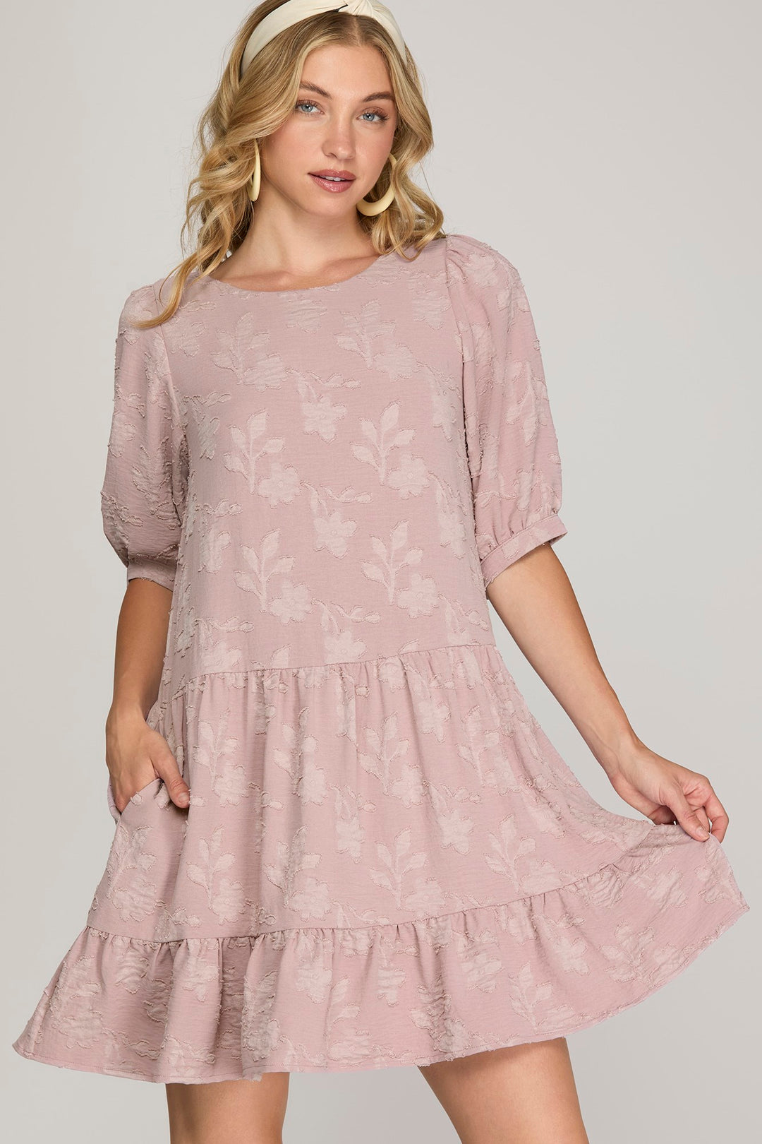 HALF SLEEVE WOVEN FLORAL PATTERN DRESS