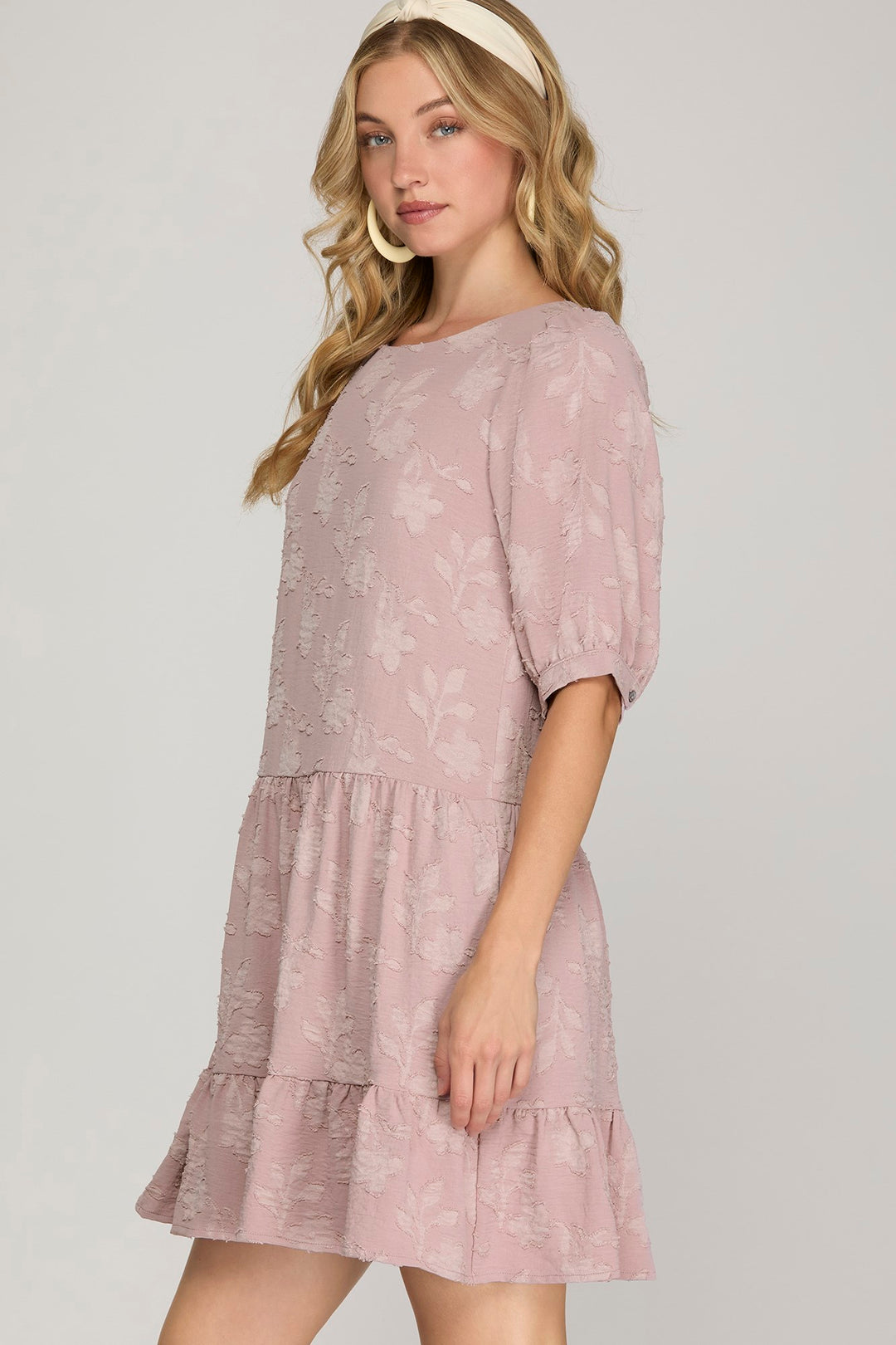 HALF SLEEVE WOVEN FLORAL PATTERN DRESS