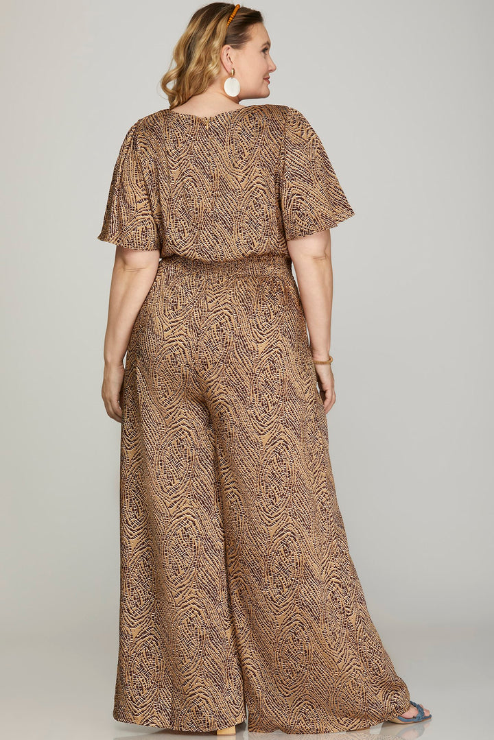 WIDE LEG PRINTED WOVEN JUMPSUIT
