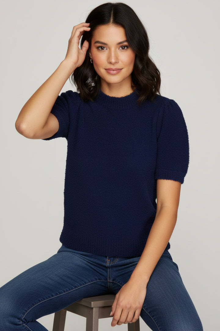 SHORT SLEEVE TEDDY SWEATER TOP-SKSY7135