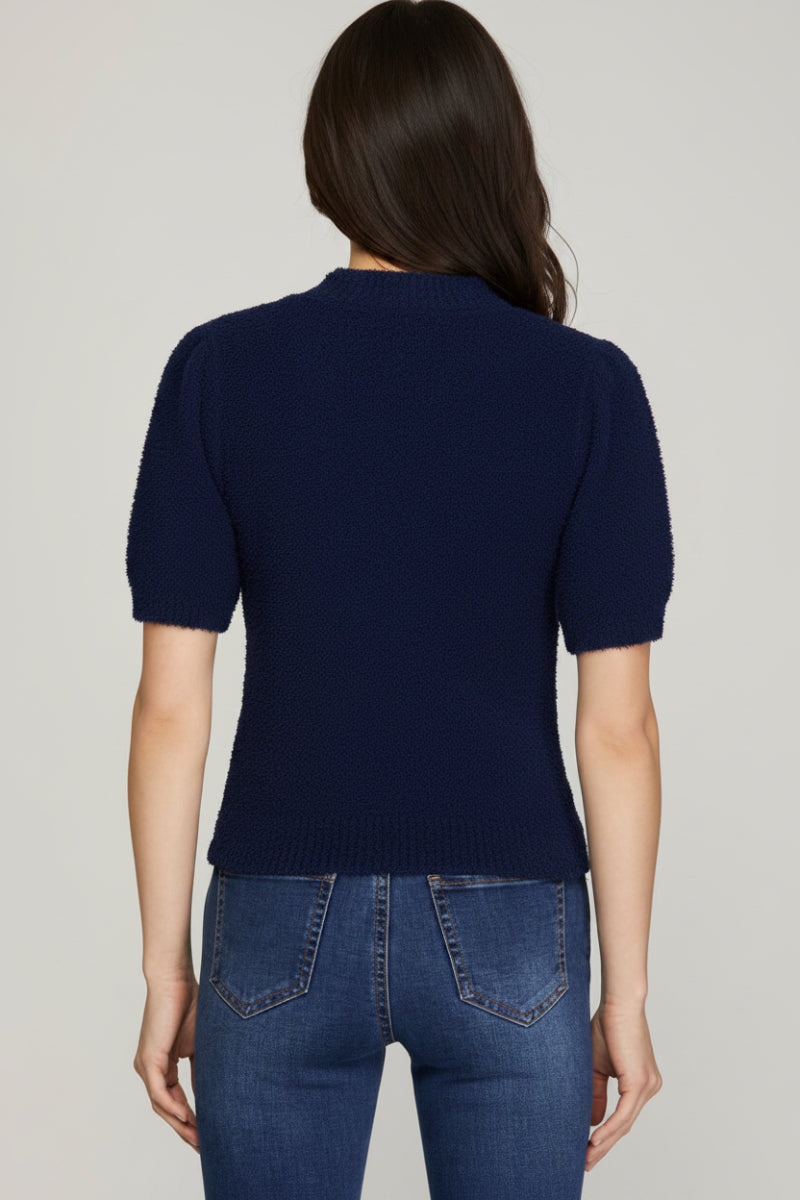 SHORT SLEEVE TEDDY SWEATER TOP-SKSY7135