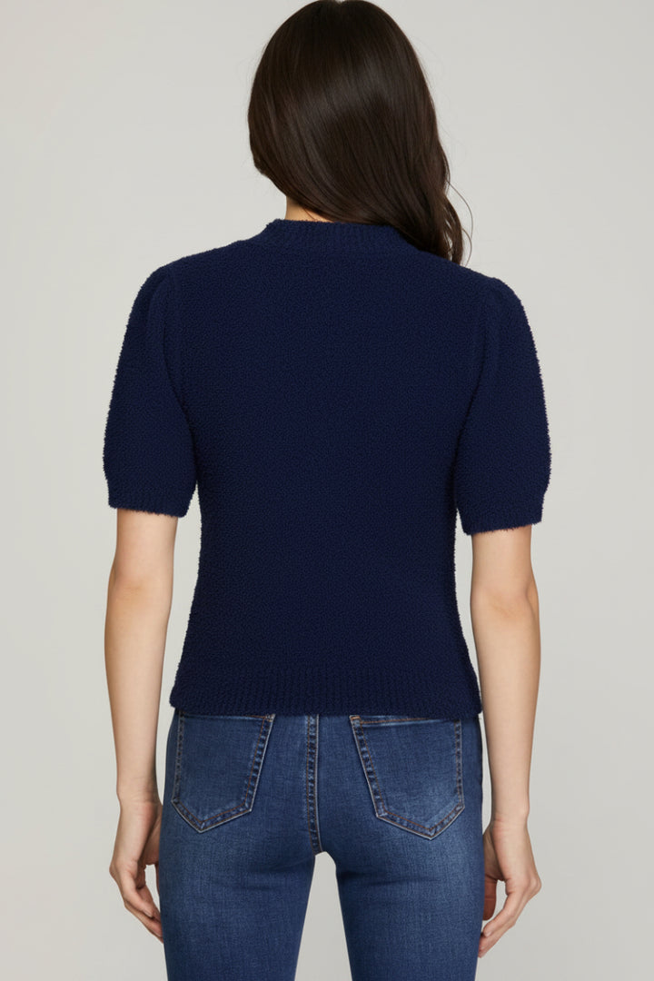 SHORT SLEEVE TEDDY SWEATER TOP-SKSY7135